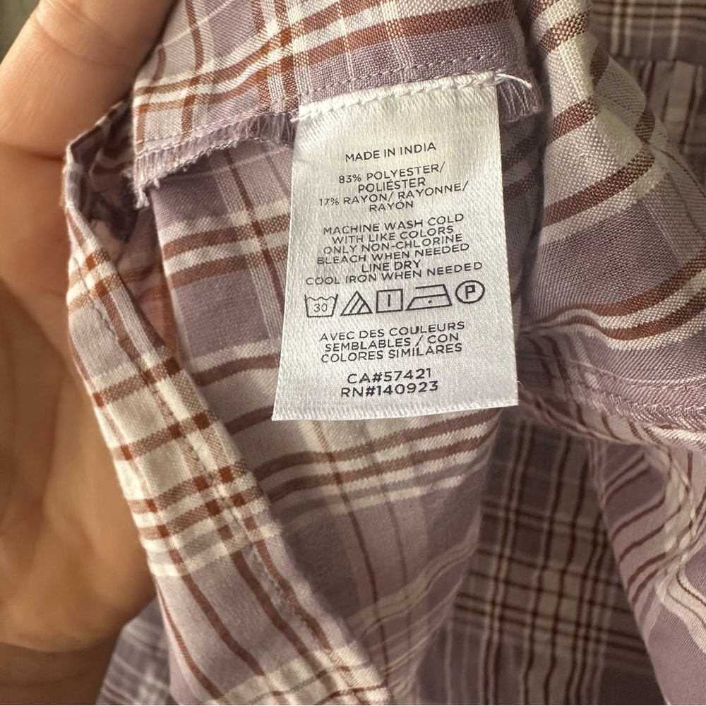 LOFT Frosted Lavender Ruffled Plaid Blouse Size Small - Picture 7 of 11